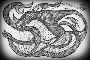 nordic sea serpent that wraps around nordic compass tattoo idea