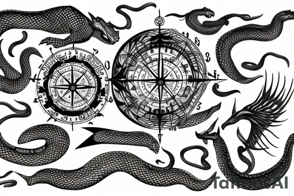 nordic sea serpent, nordic compass tattoo idea