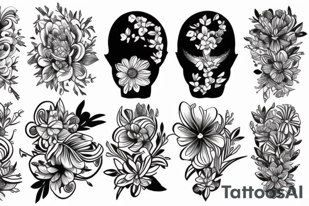 White line work on black, flowers tattoo idea White line work on black, flowers tattoo idea