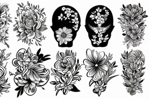 White line work on black, flowers tattoo idea