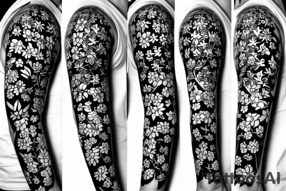 White line work on black, flowers tattoo idea