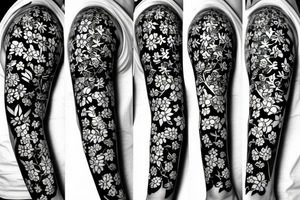 White line work on black, flowers tattoo idea