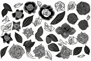 White line work on black, geometric design, flowers tattoo idea