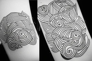 White line work on black, geometric design, flowers tattoo idea