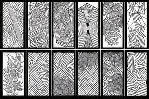 White line work on black, geometric design, flowers tattoo idea
