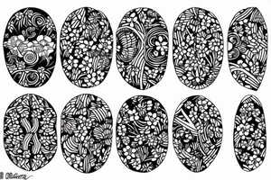 White flower line work on black, geometric design tattoo idea