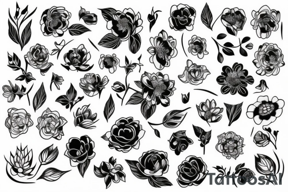 White flower line work on black tattoo idea