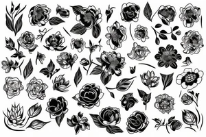 White flower line work on black tattoo idea