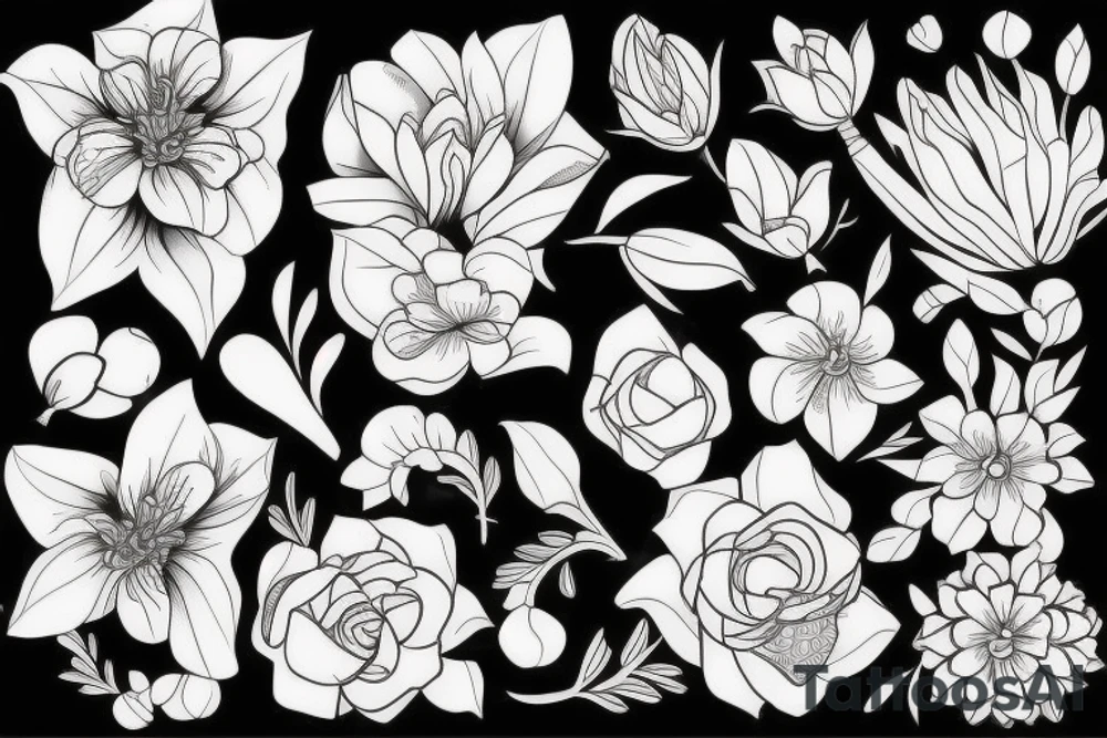 White flower line work on black tattoo idea