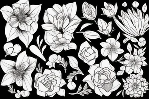 White flower line work on black tattoo idea