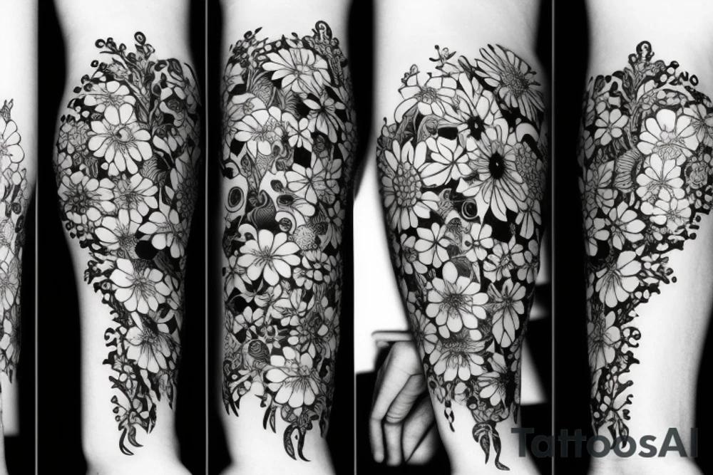 White flowers on black that wraps around arm tattoo idea