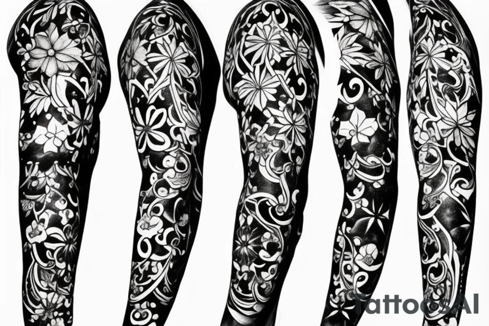 White flowers on black that wraps around arm tattoo idea