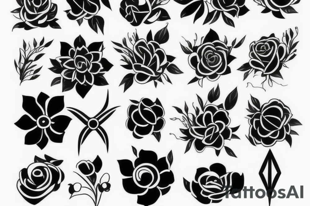 Feminine postmodern flowers tattoo idea