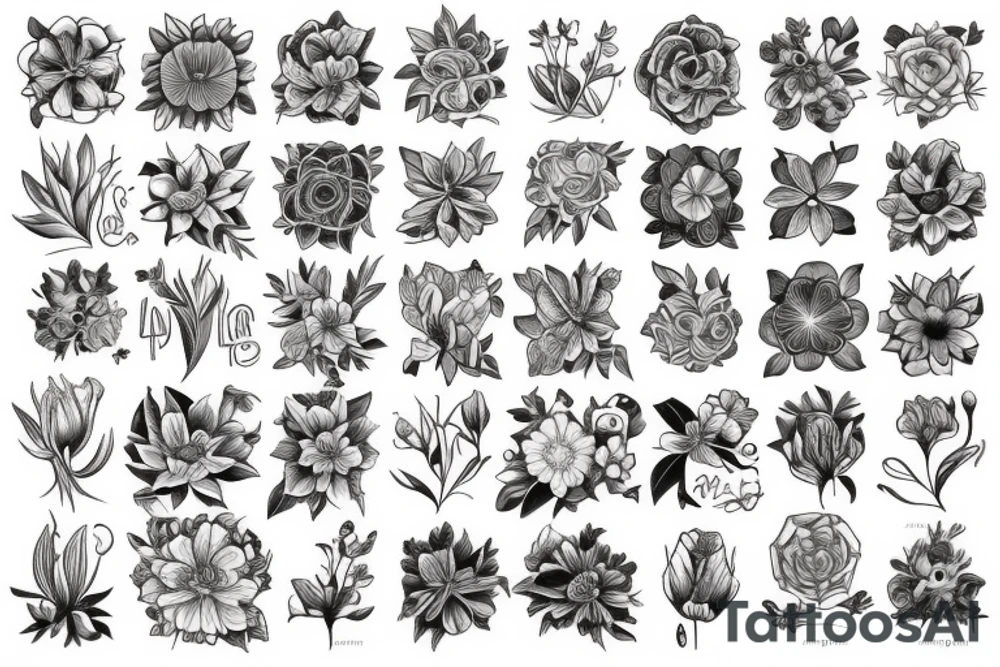 Feminine postmodern flowers tattoo idea