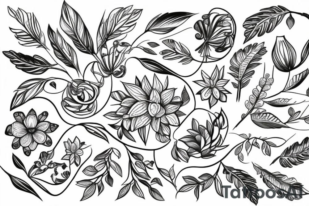 Sketch for an organic style tattoo of a beautiful twig and flower tattoo idea