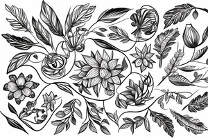 Sketch for an organic style tattoo of a beautiful twig and flower tattoo idea