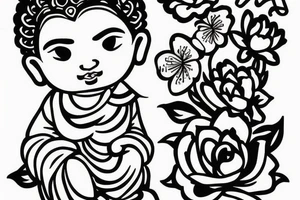 Baby Buddhist monk flower tattoo idea