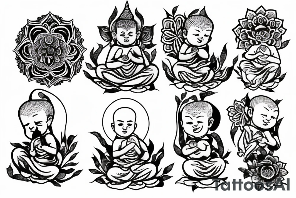 Baby Buddhist monk flower tattoo idea