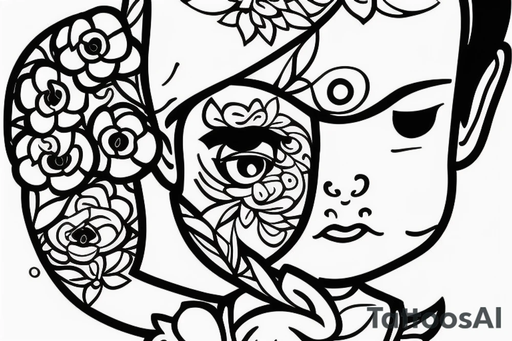 Baby Buddhist monk with flower tattoo idea