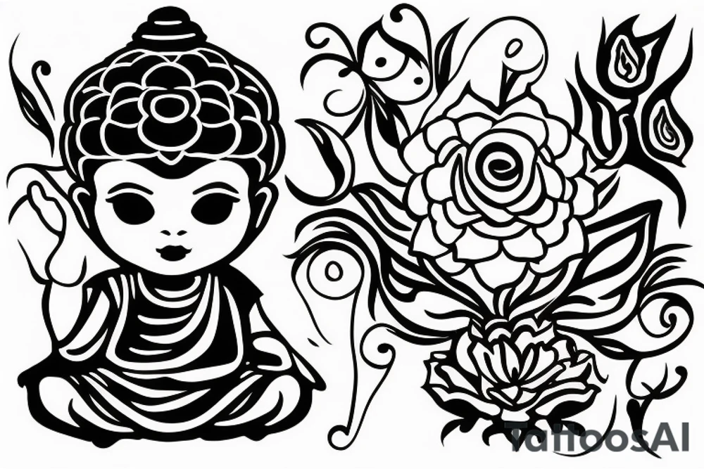 Baby Buddhist monk with flower tattoo idea