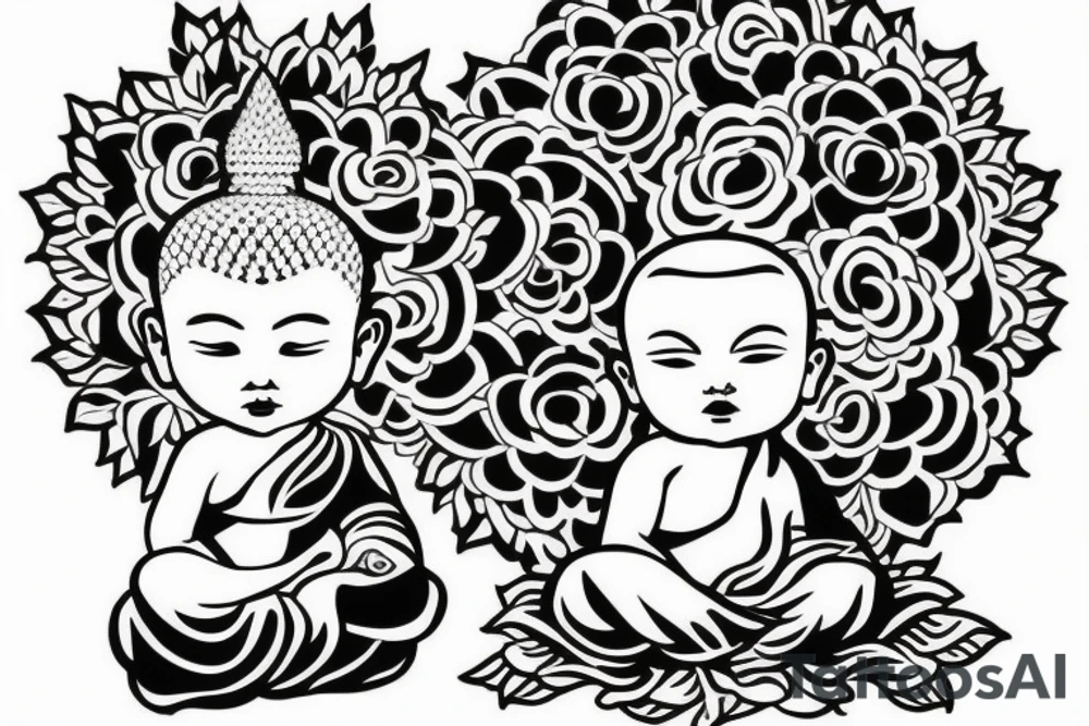 Baby Buddhist monk surrounded by flowers tattoo idea Baby Buddhist monk surrounded by flowers tattoo idea