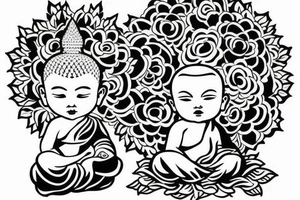 Baby Buddhist monk surrounded by flowers tattoo idea