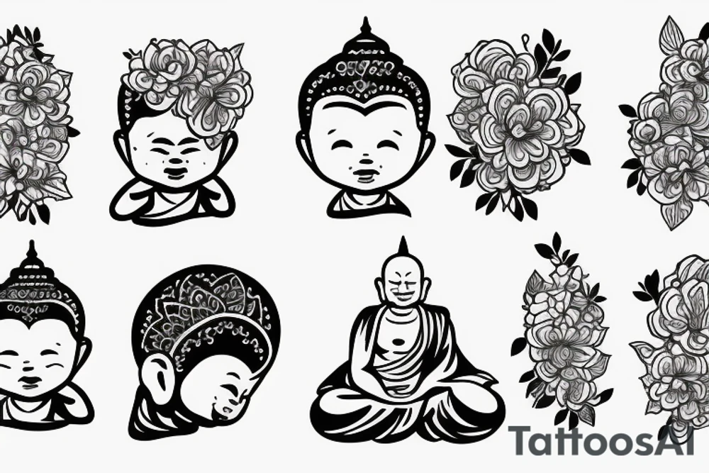 Baby Buddhist monk surrounded by flowers tattoo idea Baby Buddhist monk surrounded by flowers tattoo idea