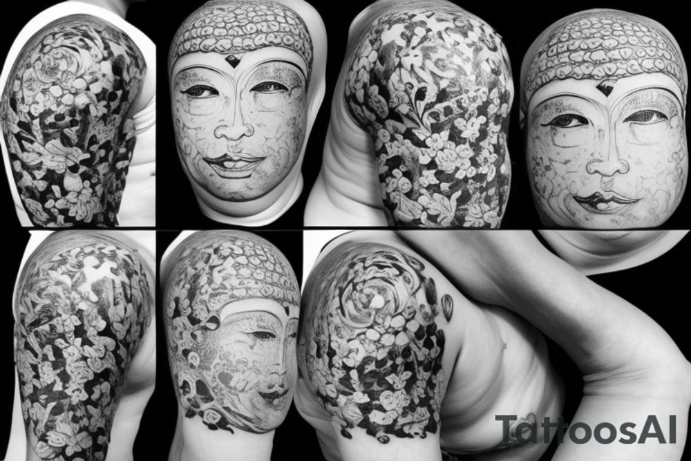 Baby Buddhist monk surrounded by flowers tattoo idea