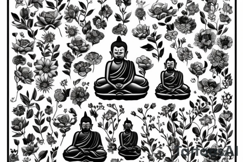 Baby Buddhist monk surrounded by flowers tattoo idea