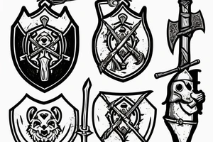 3 guard mouse one with a beer and a sord on with a axe and a shield one with and staff tattoo idea
