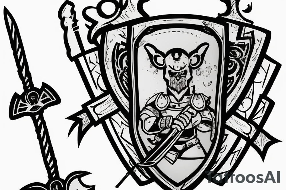 3 guard mouse one with a beer and a sord on with a axe and a shield one with and staff tattoo idea