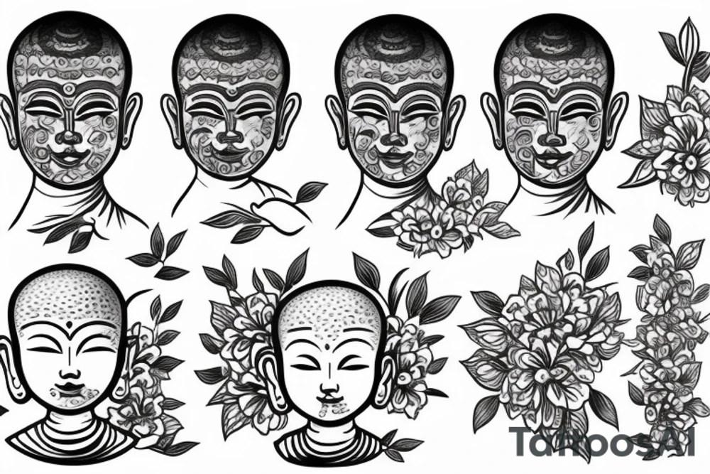 Baby Buddhist monk surrounded by flowers tattoo idea
