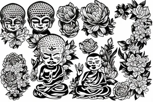 Baby Buddhist monk surrounded by flowers tattoo idea
