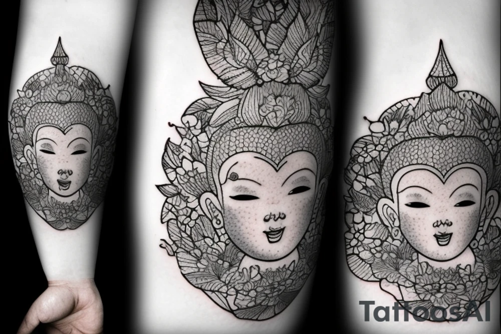 Baby Buddhist monk surrounded by flowers tattoo idea