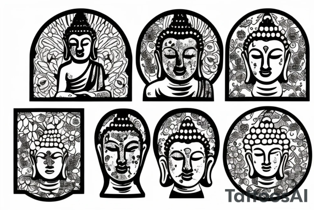 Cameo Buddha surrounded by flowers tattoo idea