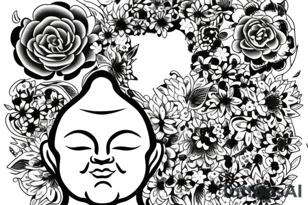 Cameo baby Buddha surrounded by flowers tattoo idea