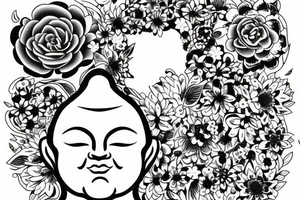 Cameo baby Buddha surrounded by flowers tattoo idea