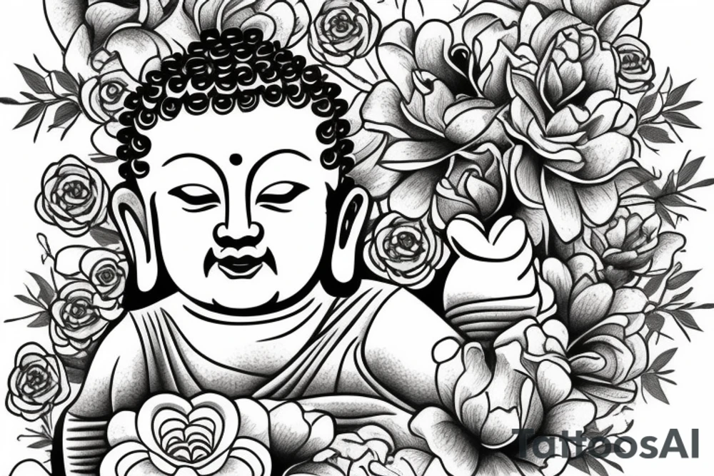 Cameo baby Buddha surrounded by flowers tattoo idea
