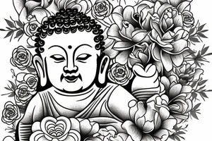 Cameo baby Buddha surrounded by flowers tattoo idea