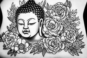 Cameo baby Buddha surrounded by flowers tattoo idea