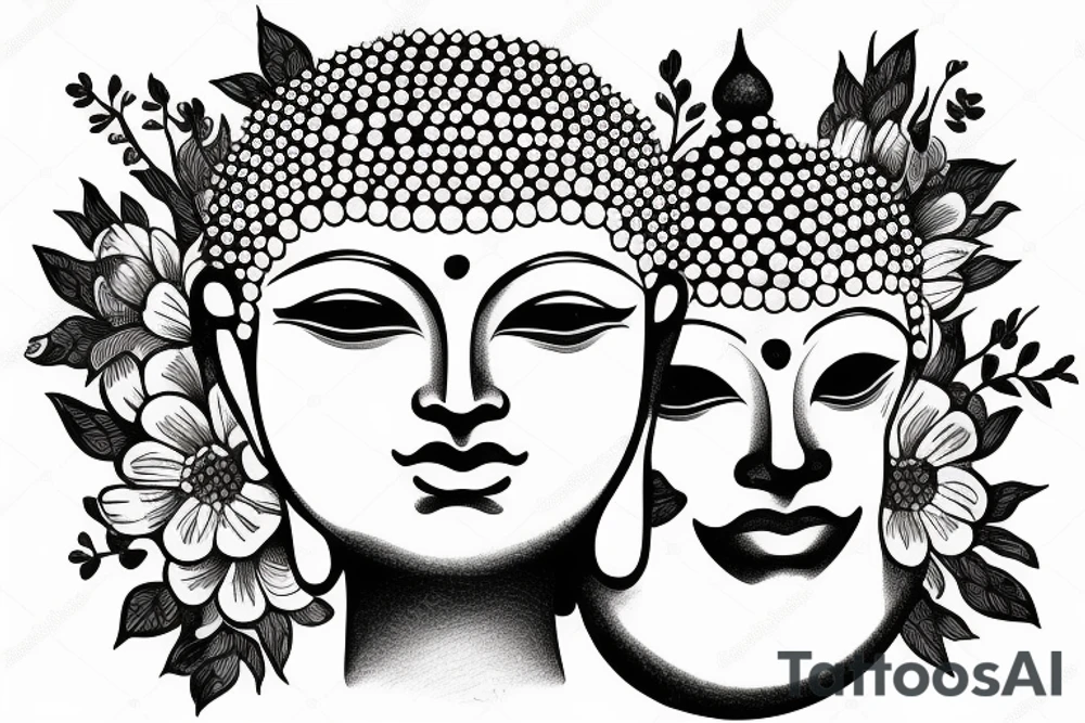 Cameo baby Buddha surrounded by flowers tattoo idea