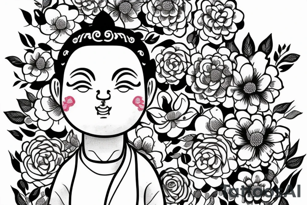 Cameo baby Buddhist monk surrounded by flowers tattoo idea