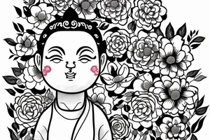 Cameo baby Buddhist monk surrounded by flowers tattoo idea