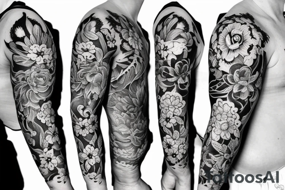 Cameo baby Buddhist monk surrounded by flowers tattoo idea