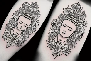 Cameo baby Buddhist monk surrounded by flowers tattoo idea