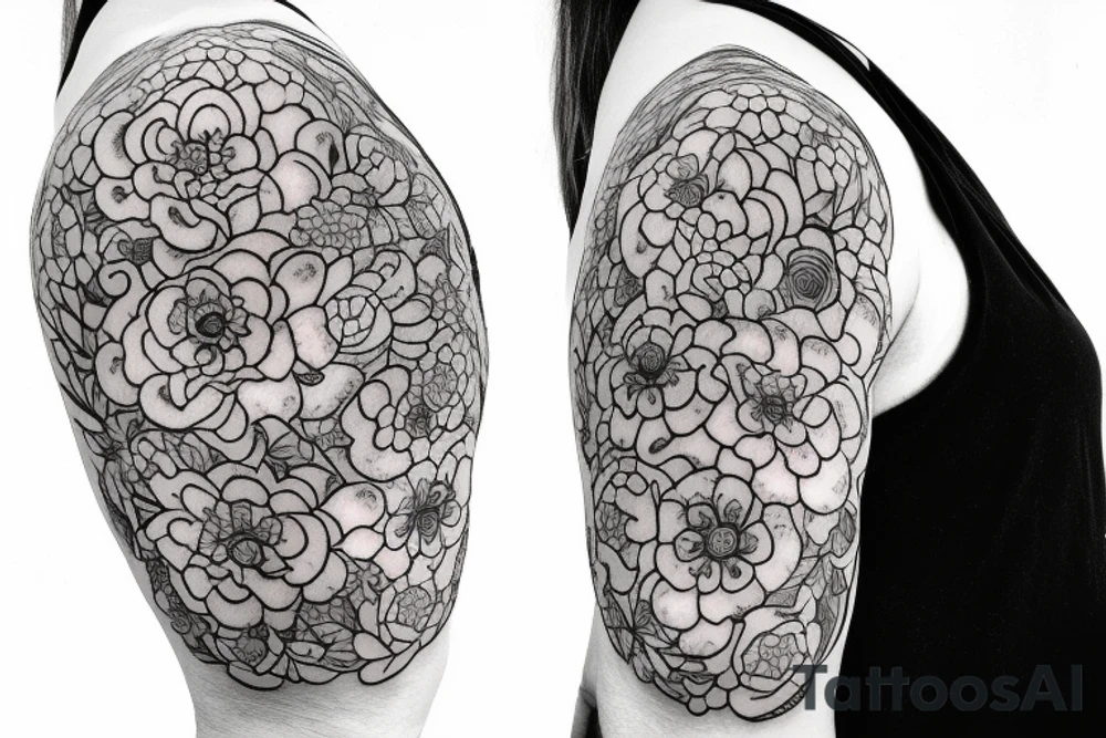 Cameo baby Buddhist monk surrounded by flowers tattoo idea