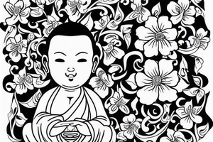 Cameo baby Buddhist monk surrounded by flowers tattoo idea