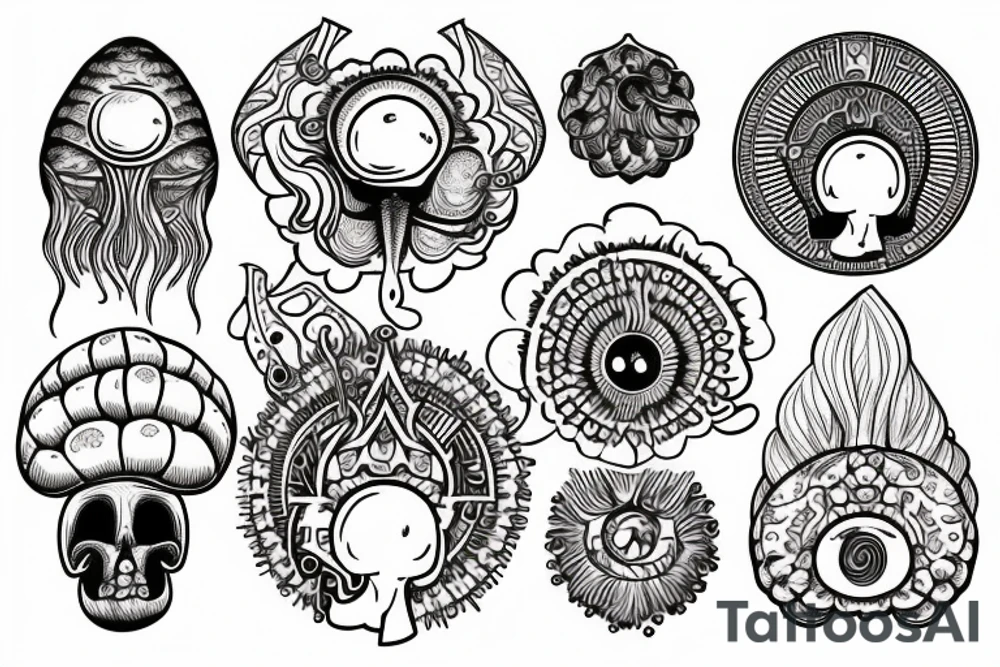 Mushrooms and 3rd eye pineal gland tattoo idea