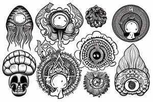 Mushrooms and 3rd eye pineal gland tattoo idea