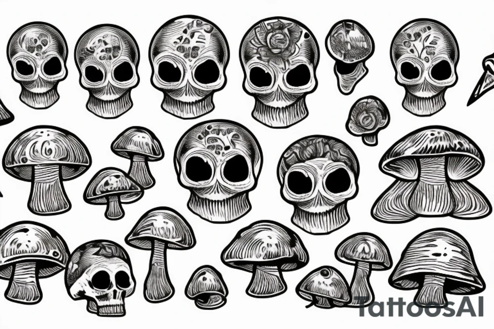 Skull magic mushrooms acid tattoo idea